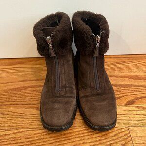 Brown Bootie Front zip, fuzzy cuff